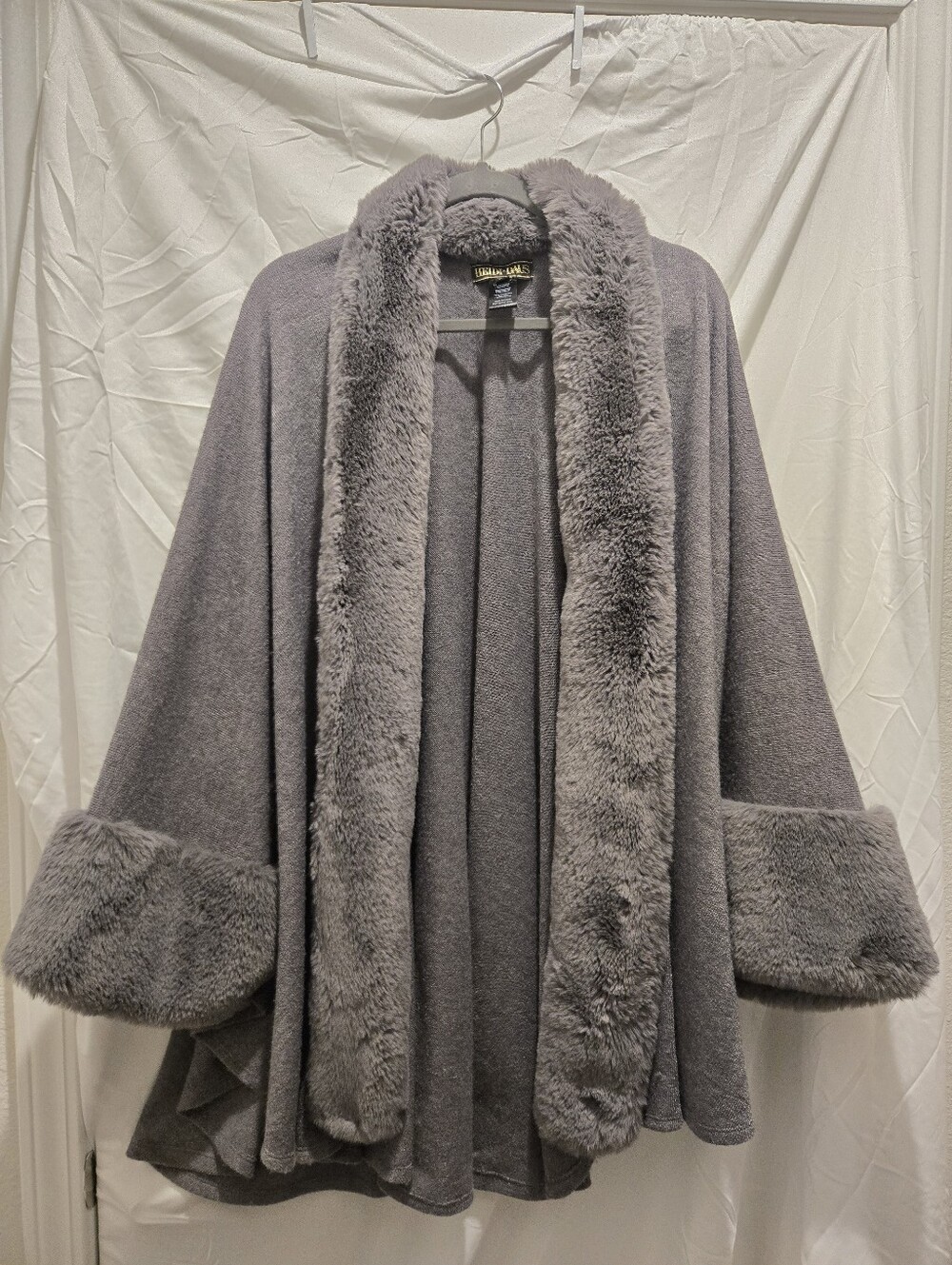 Heidi Daus Plush Faux Fur Grey Cape Coat